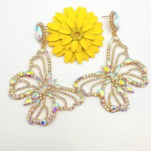 Aurora Borealis Rhinestone Large Butterfly Earring